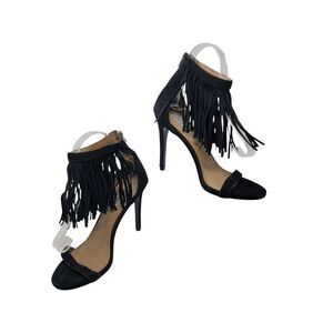 Steve Madden Staartz Black Fringe Suede Stiletto Heels 10 Sexy Ankle Strap City‎